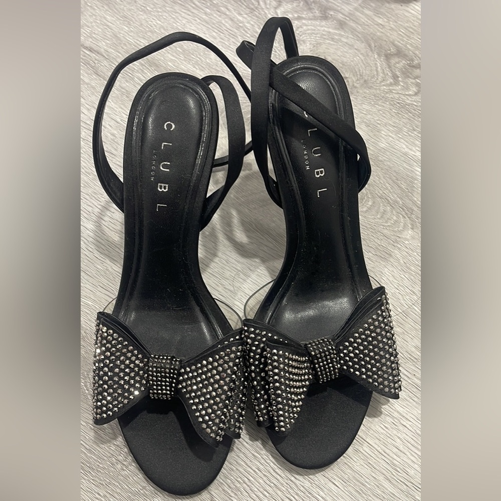 Club L London Black Studded Bow Strappy Heels